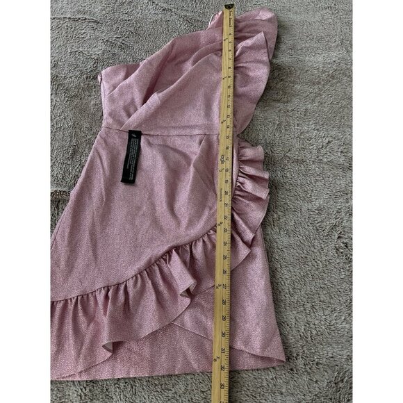 Topshop One Shoulder Glitter Textured Ruffled Mini Party Dress Pink Size 2 NWT - Picture 7 of 16